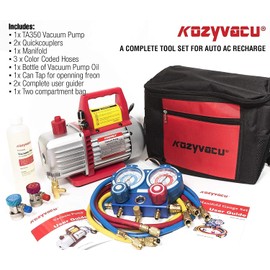 Kozyvacu Kozyvacu AUTO AC Repair Complete Tool Kit with 1-Stage 3.5 CFM Vacuum Pump, Manifold Gauge Set, Hoses and its Acccessories