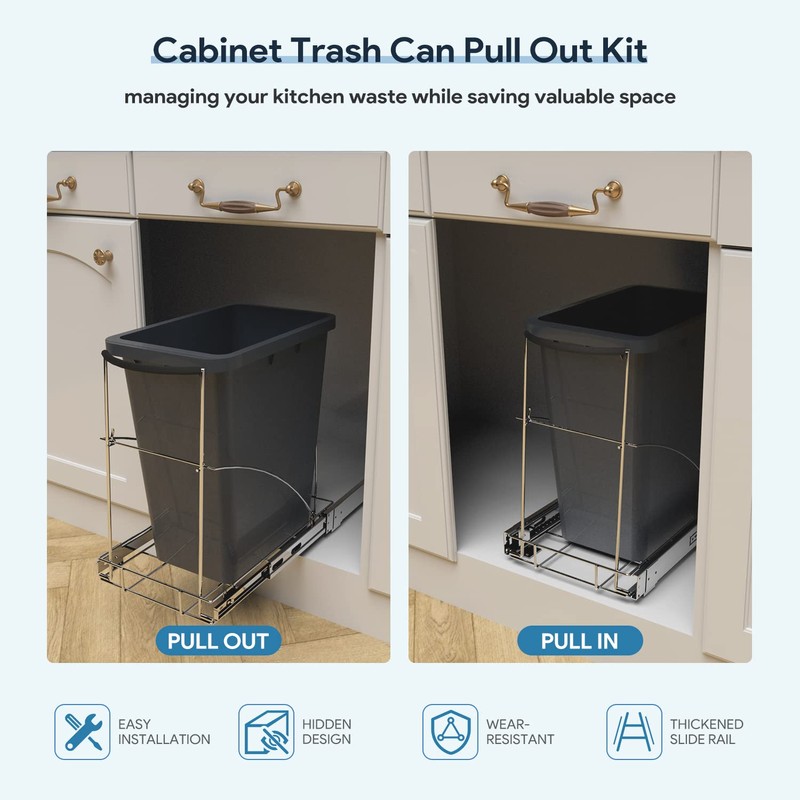 Tanamu Pull Out Trash Can Under Cabinet，Under Sink Slide Out