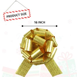 16 Inches Car Bow Big Car Ribbon Bow Large Gift Wrapping Bow Giant Bow for Car Decorative Huge Pull Bow for Christmas Party Birthday Car Decoration (Gold)