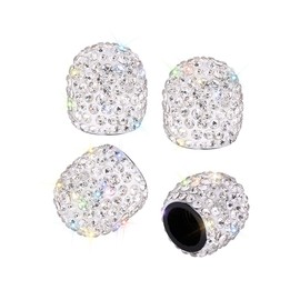 SAVORI Valve Caps, 4 Pack Handmade Crystal Rhinestone Tire Caps, Attractive Dustproof Accessories for Car (White)