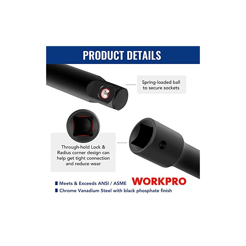 WORKPRO 18-Piece Impact Socket Extension Set, Includes Socket Adapters, Ratchet