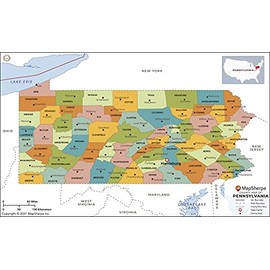 Pennsylvania Counties Map - Standard - 36" x 22" Laminated