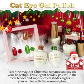 NXJ INFILILA Cat Eye Gel Nail Polish Set, 4 Colors 15ML Magnetic Nail Polish Kit - Christmas Red Green Silver Orange Glitter Gel Polish for LED/UV Lamp, DIY Home Salon Manicure Gifts for Women