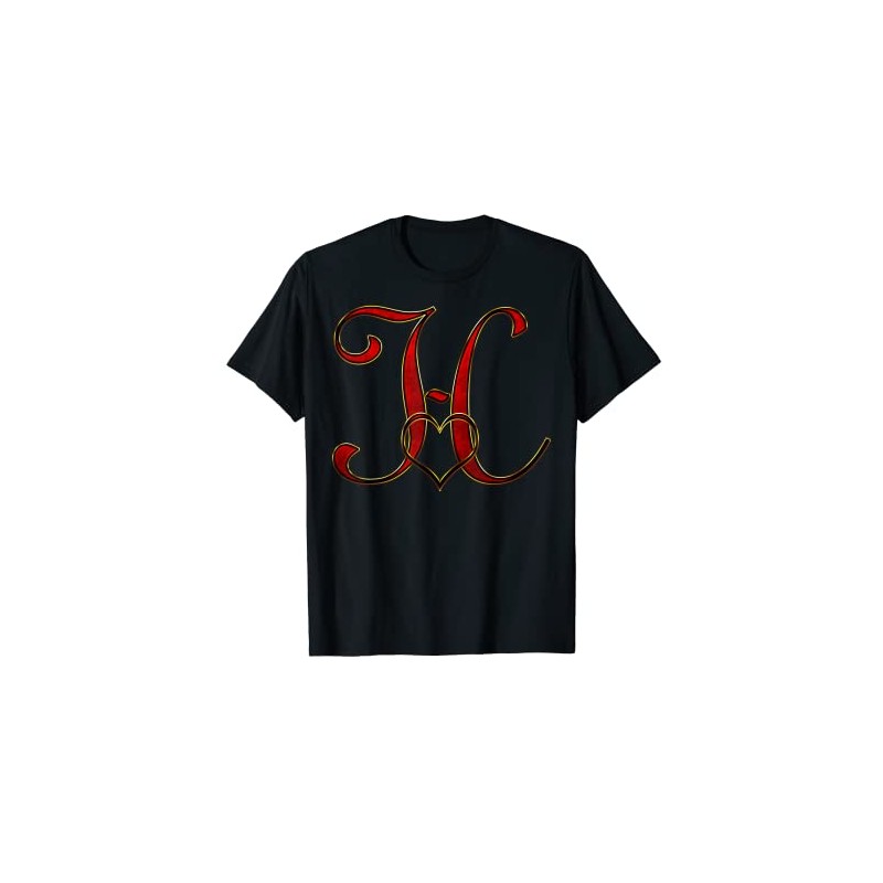 Monogram Initial Letter H Red Heart T-Shirt