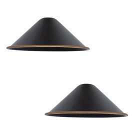 Vintage Retro Lampshade, Metal Cone Easy Assembly, Industrial 22cm Shade, 4cm E27 Hanging Hole for Kitchen, Living Room, Hallway (Black and Golden Line, 2 Pack)