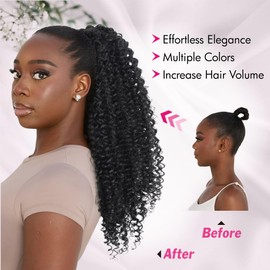 UAmy hair Long Curly Drawstring Ponytail for Women 22inch Synthetic Instant Clip Ponytail Extension Gray Afro Kinky Curly Hair Pony tail, T1B/Gray Salt and Papper Hair