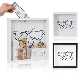 Adventure Travel Shadow Box, Souvenir Memory Box, Slot Travel Adventure File Memory Photo Box, World Map Pattern Design, Concert Music Theater Photography Theater Ticket (Black, 8x8)