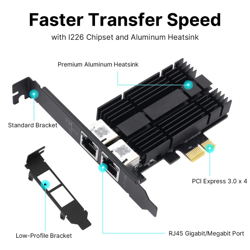 Intel 2.5G PCIE RJ45 Port Network Card Gigabit Ethernet LAN