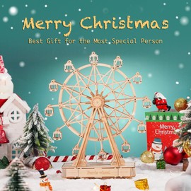 Robotime DIY Ferris Wheel Wooden Puzzle 3D with Music Kits Wooden Model Kit Puzzle Mechanical Model Making Craft Set Puzzle Games Kit for Adults and Children