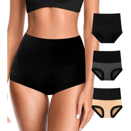 OLIKEME Women's Cotton Underwear Postpartum Boy Short Super High Waisted Ladies Panties Full Coverage Briefs 3 Pack L