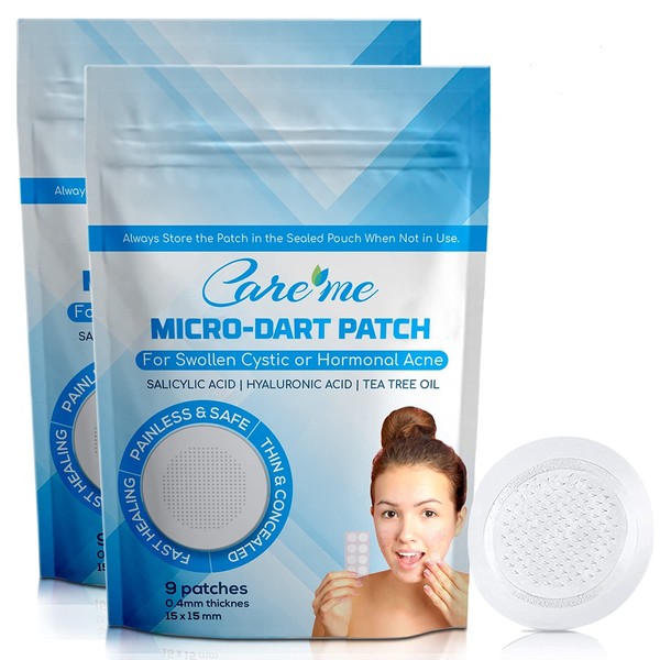 Microdart Acne Patches with 173 Microcrystals (18 Stickers/2 Packs) - Best for Cystic or Hormonal Pimples, Zits, Breakouts, Blemish at Early Stage