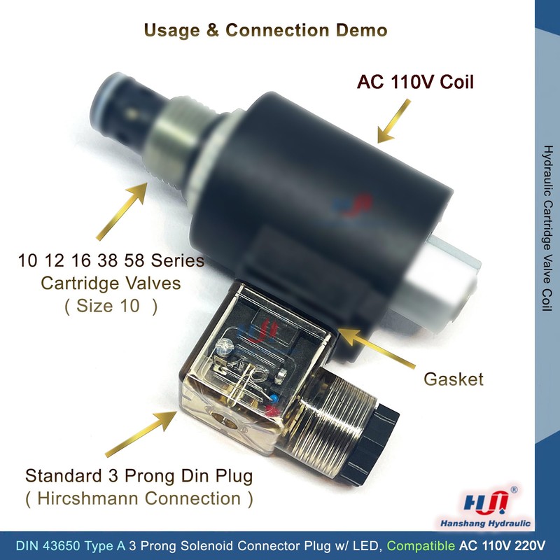 Hanshang Hydraulic DIN 43650 Type-A 3 Prong Plug for Solenoid