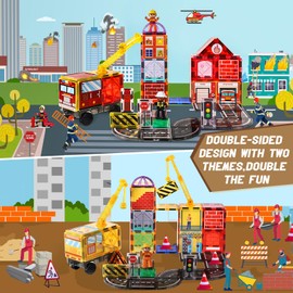 Magnetic Tiles Road Set with 2 Cranes & Double-Sided Magnet Tiles,Boys Toys for Ages 3-5 5-7 8-12,STEM Magnetic Building Construction Toys Include Car,Stations,Dolls,Roads,Signs,Gifts for 3+ Kids