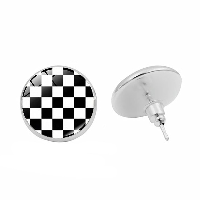ROSTIVO Black White Checkered Stud Earrings for Women Cute Plaid