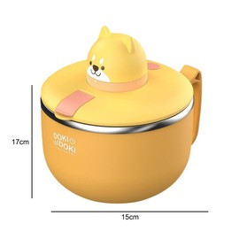 LUPATDY Ramen Bowl with Lid, Instant Noodle Bowl 1200 ml, Portable Stainless Steel Pasta Bowl with Timer and Ventilation Hole, Bowl for Pasta, Bento, Lunch (Shiba Inu)