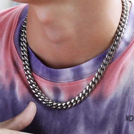 KRKC&CO Men's Curb Chain Necklace 10/12/14 mm, 18K Gold/White Gold Plated Cuban Link Chain, Stainless Steel, Silver Chain, Cuban Chain, Silver Chain, Hip Hop Chain Size 46-66 cm, Stainless Steel, No Gemstone