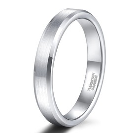SHINYSO 4mm Tungsten Wedding Band for Women Men Beveled Edges Brushed Silver Comfort Fit Size8.5