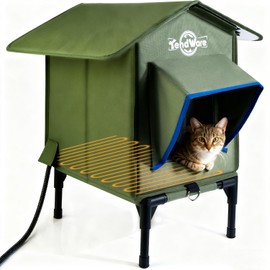TENDWARE Outdoor Cat House Heated Cat House for Outside with Elevated Base Cat-Attracting Eave Design Feral Stray Shelter Weatherproof in Winter Garage Yard Porch