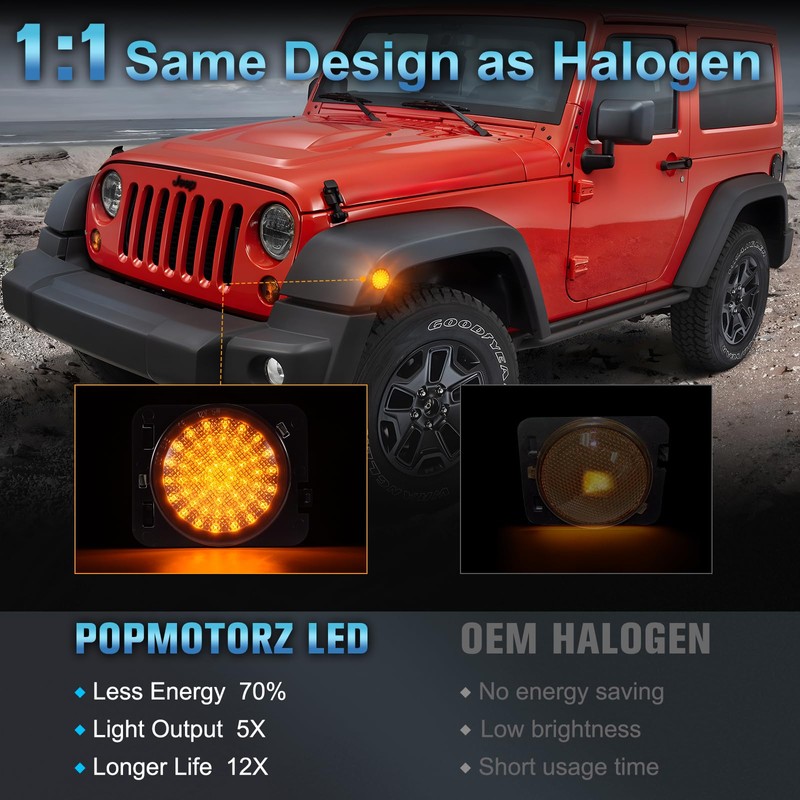 POPMOTORZ LED Side Indicator Indicator for J-eep Wrangler JK 2007-2015
