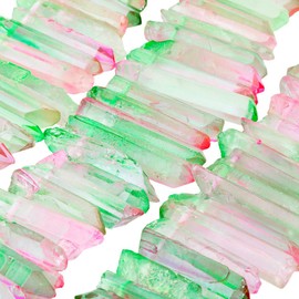 mookaitedecor Titanium Coated Rock Crystal Quartz Crystal Points Loose Beads Sticks Spikes Top Drilled 15 inches Strand