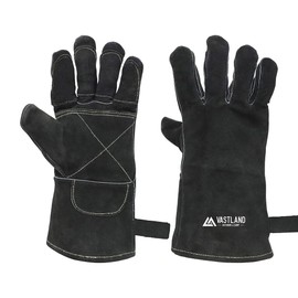 Vastland Heat Resistant Gloves, Long Type, Bonfire Gloves, Leather Gloves, Camping, Outdoor Gloves, Double Layer Fabric