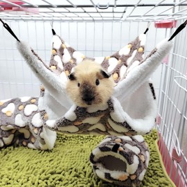 TCYYNEK 3 Pieces Small Pet Cage Hammock Set Include Double-Layer Sugar Glider Swinging Bed Hanging Rat House Cage and Hamster Warm Bed Mat (Coffee)