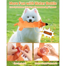 KrauzPet Dog Toys, Squeaky Plush No Stuffing Crinkle Dog Toy for Small Medium Large Dogs, Interactive Puppy Teething Water Bottle Dog Chew Toy