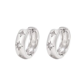 Dainty CZ Star Hoop Earrings for Women Men 14k Gold/Silver Plated Chic Crystal Cubic Zirconia Starburst Cartilage Small Huggie Hoops Minimalism Hypoallergenic Everyday Trendy Jewelry, Small, Copper