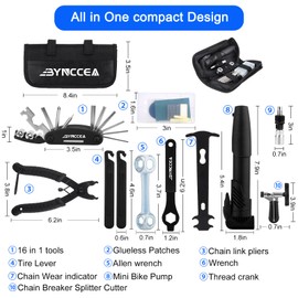 Bynccea Bike Tire Repair Tool Kit with Tire Pump, Portable Bicycle Repair Bag Bicycle Tyre Lever Patch Repair Tools, All in One Bicycle Tire Patch Kit for Mountain Bike and Road Bike
