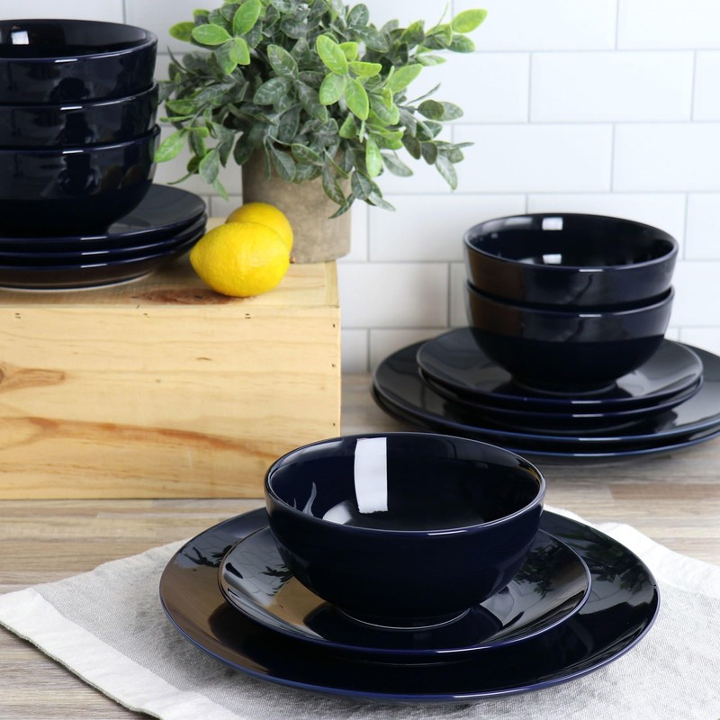 Elama Luna 18 Piece Porcelain Dinnerware Set (Dark Blue), Service