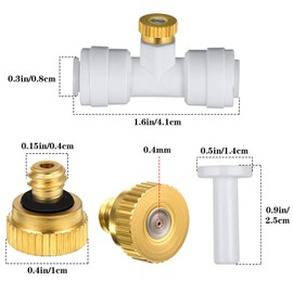 16 Pcs Brass Misting Nozzles Kit Atomizing Mister Nozzle Kit 0.4 mm Orifice 2 Points 1/4 Inch Lock Misting Nozzles with 4 Pieces Plug for Patio Misting Outdoor Cooling System Garden Water