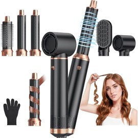 Cepillo Soplador de Pelo 5 en 1Kit Secador de Pelo con Peine de Aire CalienteRizador de Pelo Desmontable Cepillo Alisador Pelo3 Temperatura Ajustable 