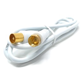 DRUT 1m, RF TV Aerial Male to F Type Connector Male Plug Coaxial Coax Cable, Lead, 75 Ohm, 3C-2V (3.3ft, White Gold Connectors)