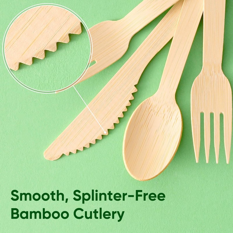 FEHHTO Napkin and Bamboo Cutlery Set, Compostable Utensils Disposable Cutlery