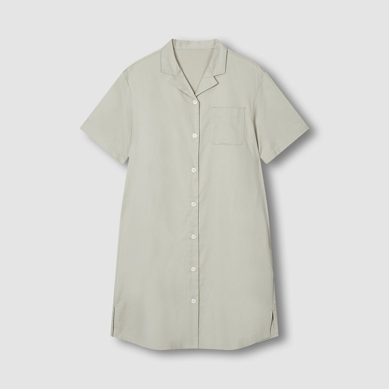 JAJU [JAJU] Women's Cotton Runner 5-part Pajama Dress_Khaki Grey