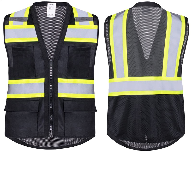 ProtectX Hi-Visibility Solid Front Mesh Back Safety Vest with 6