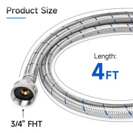 JUWO 4 FT Washing Machine Hoses, Stainless Steel Washer Hoses, 3/4" FHT Burst Proof Washer Machine Hose, Hot and Cold Water Supply - 2 Pack