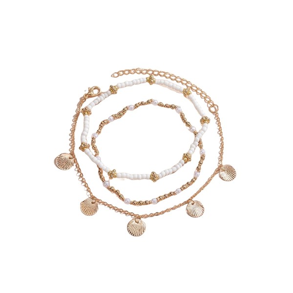 WDIRARA Women's 3 Pieces Shell Faux Pearl Bead Sequin Round