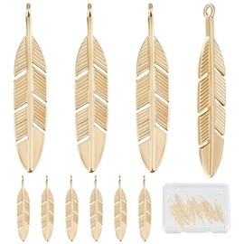 Beebeecraft 1 Box 10Pcs Feather Charms 18K Gold Plated Plumage Pinion Wing Feather Pendants Charms for DIY Earrings Key Chain Bracelet Necklace Jewelry Making Findings