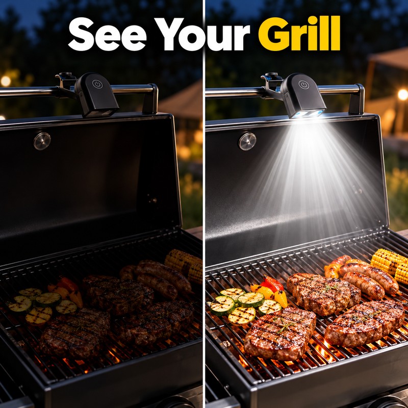 Portable LED BBQ Grill Light – Handle-Mount Clip-On Flashlight for