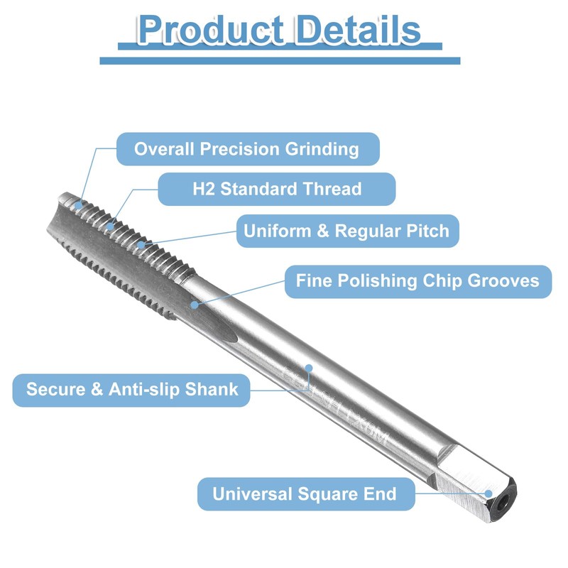 sourcing map 6pcs Straight Flute Thread Tap, M8 x 1
