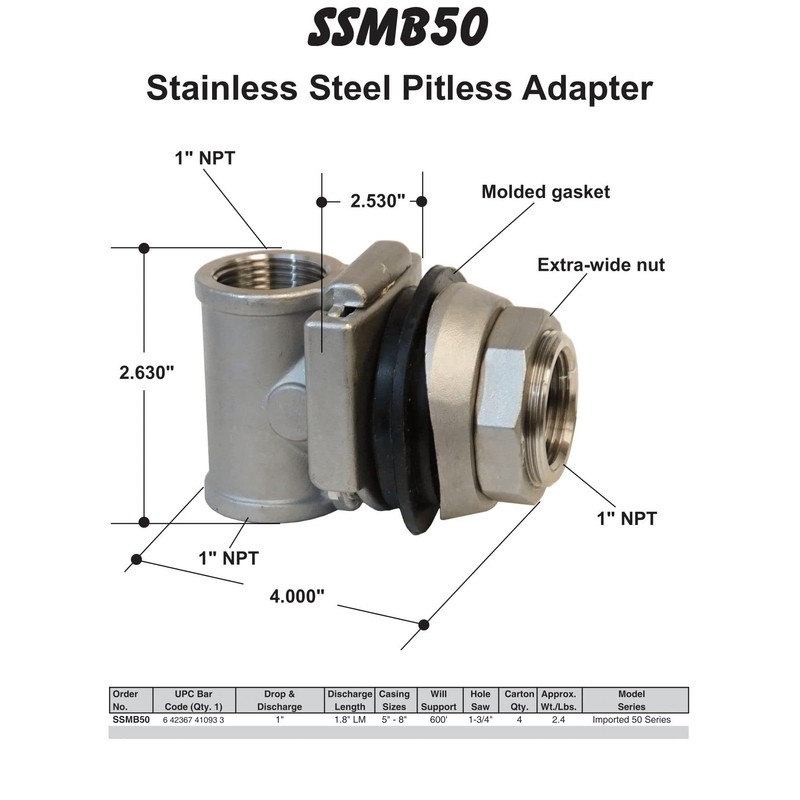 Merrill MFG SSMB50 Stainless Steel Pitless Adapter for 1" Drop