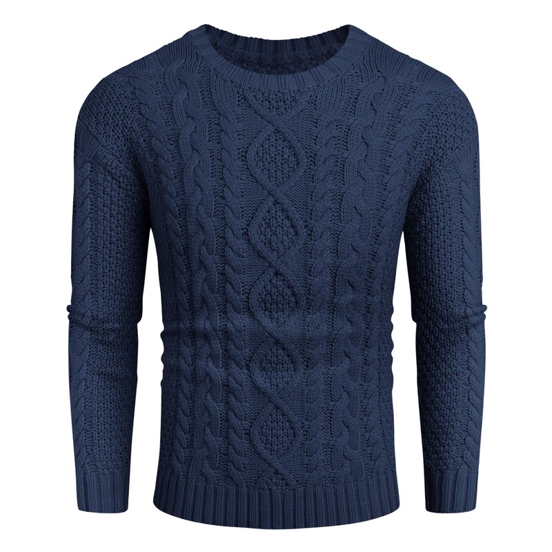 Runcati Men's Chunky Knit Cable Knit Pullover Autumn Winter Crew