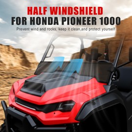 XATVXUTV Front Half Windshield for Pioneer 1000 16-25, Dark Tinted Durable Front Half Windscreen Hard Coated Scratch Resistant Windshield for Honda Pioneer 1000-3 1000-5 1000-6 2016-2025 Accessories