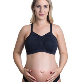 New Beginnings Active Maternity Bra for Sleeping and Breastfeeding with Wire-Free Frame & Seamless Soft Cups, Black, Small