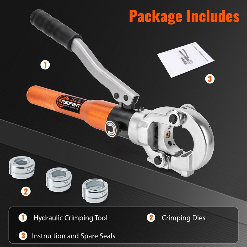 Copper Pipe Crimping Tool - with 1/2", 3/4", 1" Jaws,
