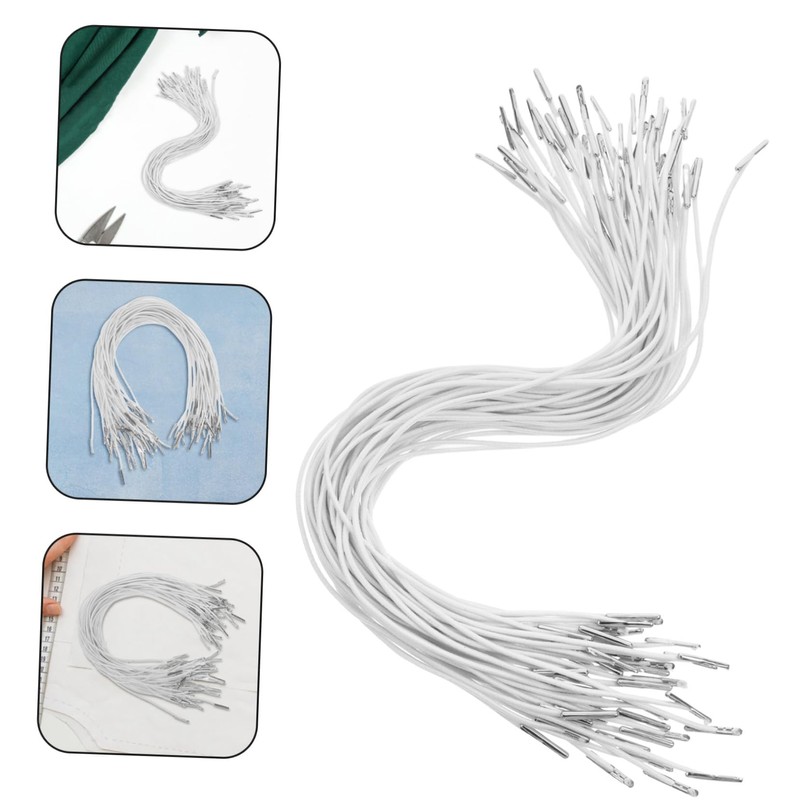 COHEALI 50Pcs White Elastic Cord String with Metal Barbs Fastener