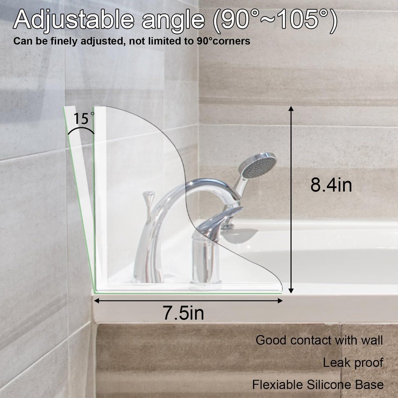 CENTOLLA Bathtub Splash Guard,Clear Shower Splash Guard with Nano Strip,Removable