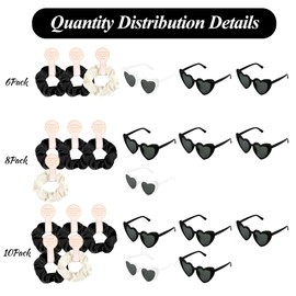 BOUBONI 3 Pcs Satin Bridesmaid Scrunchies 3 Pairs Bachelorette Sunglasses Elastic Bridal Party Hair Ties Ideas Gift Heart Shaped Sunglasses for Wedding Party Bridesmaid Proposal Gifts (Black, White)