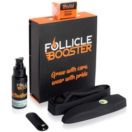 Follicle Booster Beard Growth Kit - Beard Serum, Beard Roller, Beard Soap & Comb
